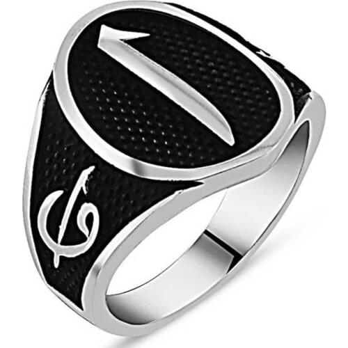 Solid 925 Sterling Silver Vav Alif Arabic First Letter Mens Ring