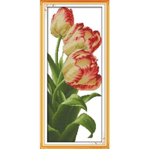 Tulip (3) cross stitch kit flower 14ct printed fabric canvas stitching embroidery DIY handmade needlework