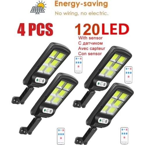 4pcs 120 LED Outdoor LED Solar Power Street Wall Lamp PIR Motion Sensor Garden Security Lamp Waterproof IP65 Wireless Wall Light