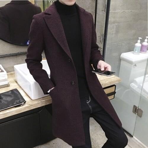 Windbreaker mens medium and long winter handsome 2019 new mens wool coat Korean version versatile cloth coat send scarf