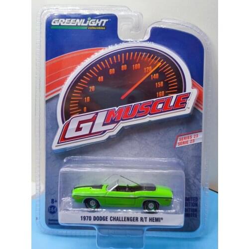 1/64 GreenLight 1970 Dodge Challenger R/T HEMI Green Edition Green Wheel Green Background