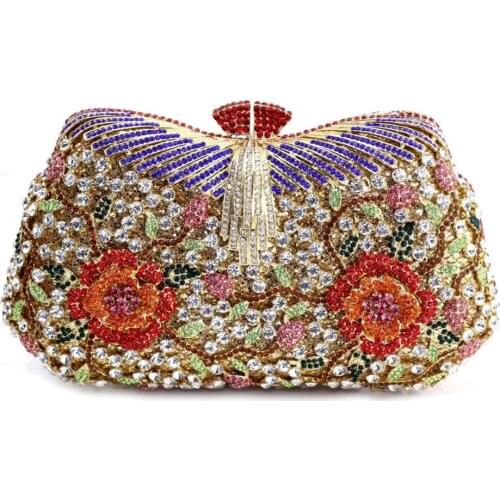 XIYUAN Women Flower Hollow Out Crystal Rhinestone Evening Clutch Bag Wedding Bridal Metal Handbag Clutches evening bags clutch