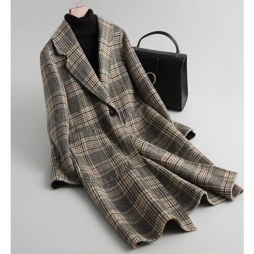 Autumn Winter Double Sided Cashmere Coat Women Long Warm Plaid Wool Jackets Top Quality Abrigo Ydda01a MF645