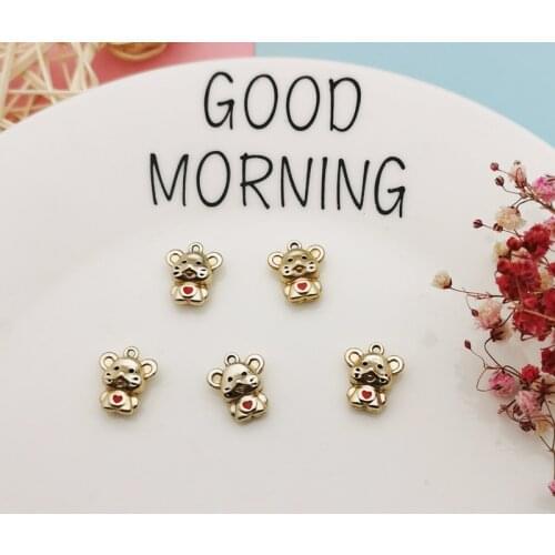 10pcs Lovely Mouse Enamel Alloy Charms Earring Making Golden Color Rat Metal Pendants For Bracelet Hair Jewelry Accessory YZ737