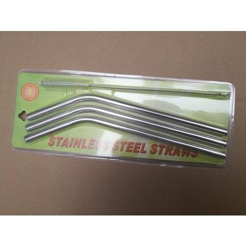 100sets/lot Fast shipping 8mm x215mm 304 stainless steel drinking straw set with straw brush Retail package