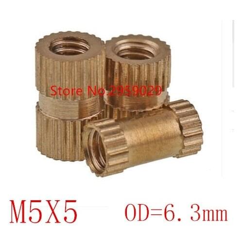 100pcs M5 x 5mm x OD 6.3mm M5*5 Injection Molding Brass Knurled Thread Inserts Nuts