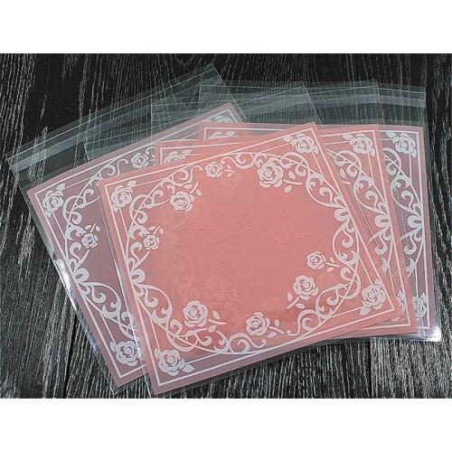 100pcs 14x14+3cm Rose Candy Cookie Bags Wedding Birthday Party Craft Self-adhesive Plastic Biscuit Packaging Gift Bag