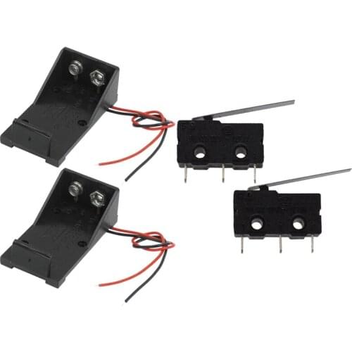 2 Pcs 9V Batteries Battery Case Holder with Wire Leads & 2 Pcs Mini Limit Switch Long Lever Arm SPDT Snap Action