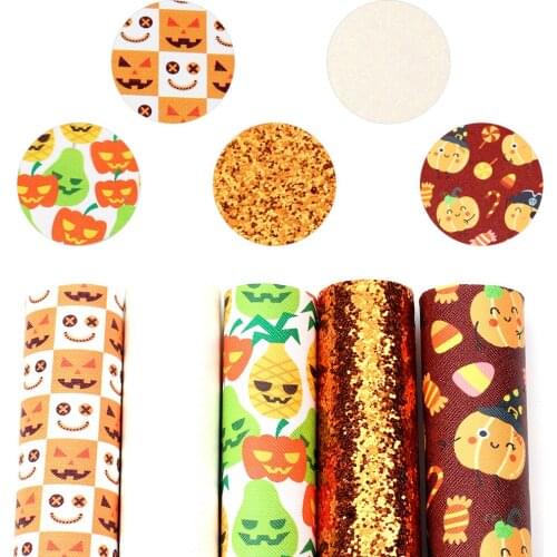 Cheer Bows 22*30cm 5pcs/set Halloween Synthetic Leather Fabric Printed Faux Leather Sheets Handmade Crafts DIY Hair Bow Supplies