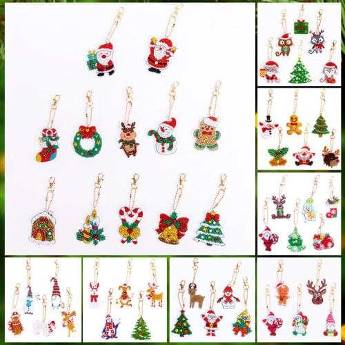 6PCS 2021 Diamond Painting Keychain Cartoon 5D Christmas Day Decorations Children Puzzle DIY Bag Pendant Diamond Painting Kit