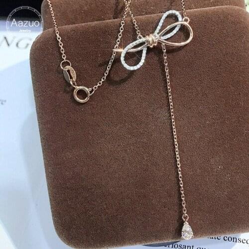 Aazuo 18K Orignal Rose Gold Real Diamonds 0.13ct H SI Butterfly Fairy Necklace With Chain gifted for Women Wedding Party Au750