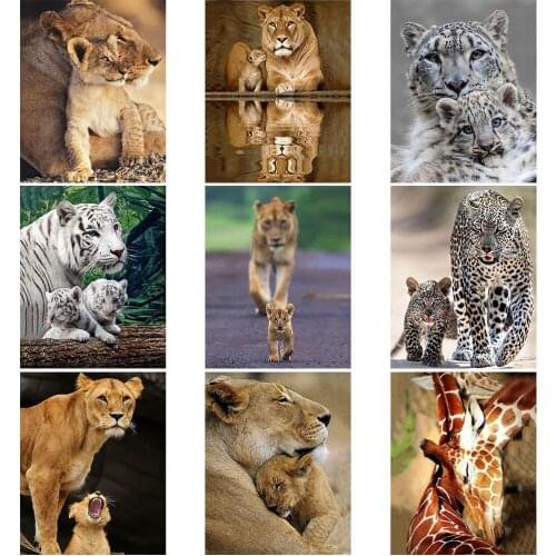 Wild Animal 5D Diamond Painting Full Square Dieren Cross Stitch Kit Mom Love Tiger Lion Wall Sticker Mosaic Embroidery Decor