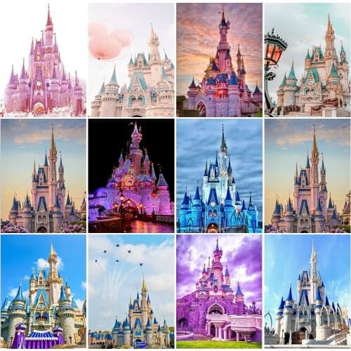 DOHAWIZS 5D DIY Diamond Painting Castle Scenery Mosaic Picture Diamond Embroidery Cartoon Pink Landscape Cross Stitch Home Decor
