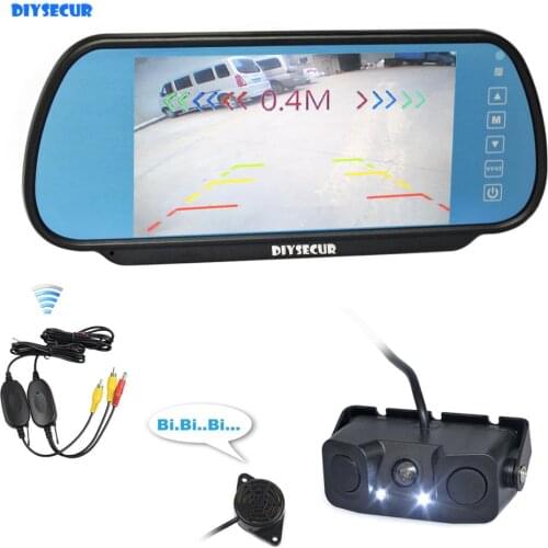 DIYSECUR Wireless Parking System Waterproof Parking Radar Sensor Rear View Car Camera With 7 inch Car Rear View Mirror Monitor