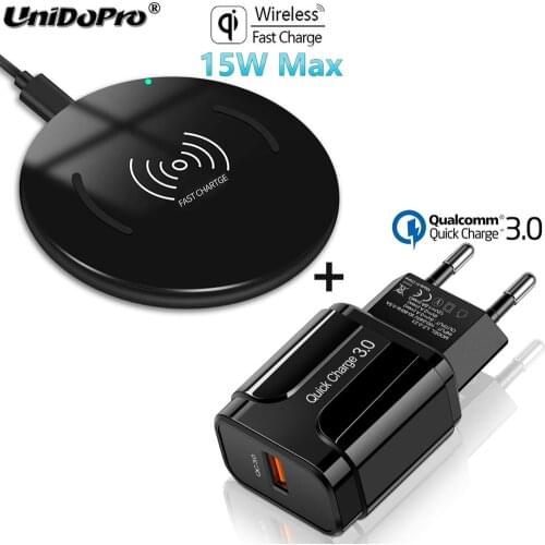 Qi 15W Fast Wireless Charger Pad w/ QC 3.0 EU AC Adapter for Elephone PX Pro / E10 A6 Max Gionee M7 Plus Quick chargeur sans fil