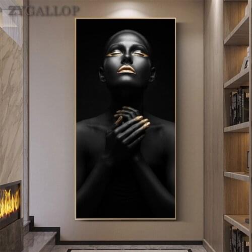 Black Gold Art Woman Canvas Painting Cuadro Women Posters and Prints Scandinavian Wall Art Pictures Modern Home Decoration mural