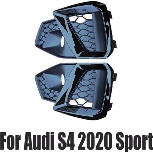 For AUDI A4 S4 2020 20 Black Sport-Type Front Bumper Fog Light Grill Panel Grille