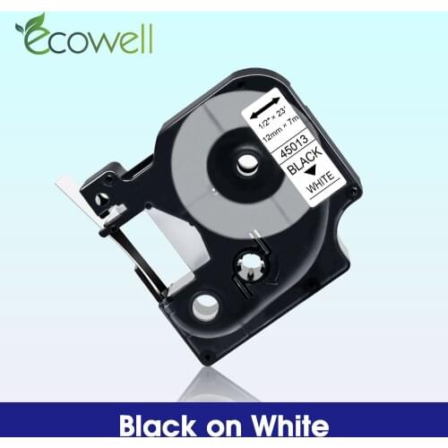 Ecowell 45013 Compatible D1 12mm label tape 45013 Black on White for Dymo Label Manager LM160 280 360D 420P LabelWriter 450 Duo