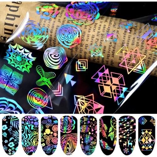 8pcs Holographic Colorful Nail Stickers Shimmer Laser Nail Art Transfer Foil Starry Sky Decal for Manicure UV Gel Polish Decor