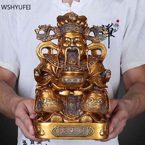 Chinese Resin God of Wealth Sculpture Home Ornaments Living Room TV Cabinet Feng Shui Decoration Shop Lucky Fortune Decor Crafts
