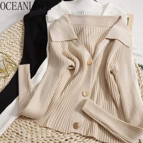 OCEANLOVE Short Sweaters Women Tops Solid Single Breasted Vintage Slim Sueters De Mujer 2021 Autumn Winter Cardigans Korean