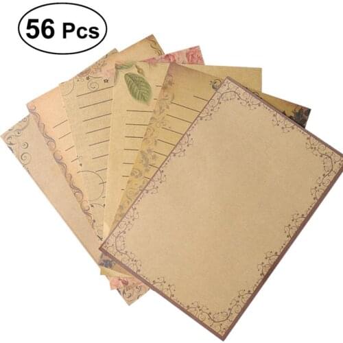 56Pcs Kraft Paper Retro Writing Paper Vintage Letter Paper Stationery Set (7 Colors)