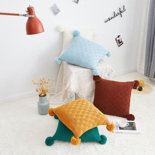 Crochet Chenille Knitted Cushion Cover Blue Brown Yellow Pillows Case with Tassels Home Living Room Sofa Bed Pillowcase 45x45CM