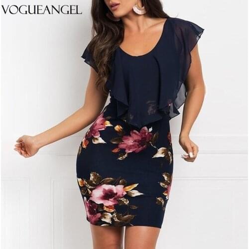 Summer Print Stitching Fake Two-Piece Sexy Slim-Fit Hip Ladies Large Size Dress Fashionable Elegant Commuter Womens Mini Dress