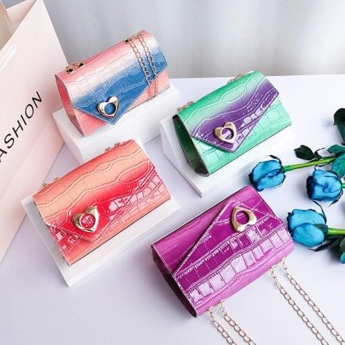 Cross shoulder gradient rainbow small square bag new in summer and autumn 2021