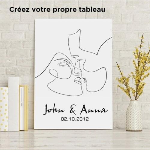 Minimalism Painting One Line Kiss Drawing Abstract Wall Art Canvas Painting Black White Love Kiss Posters And Prints Name Custom