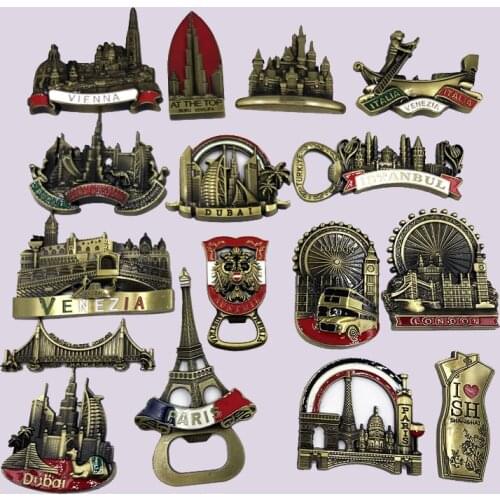 World souvenirs Refrigerator Sticker Magnetic DubaiAmerica Austria Vienna Venice British metal magnet refrigerator bottle opener
