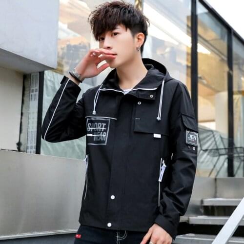 2021 Spring and Autumn Jacket Mens Little Boy Mens Hooded Jacket Zip Pocket Design Fit Size M-4XL Black White Blue