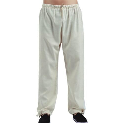 Shanghai Story Mens Clothing Kung Fu Pants Chinese Traditional Linen Trousers for Man Kungfu Clothing