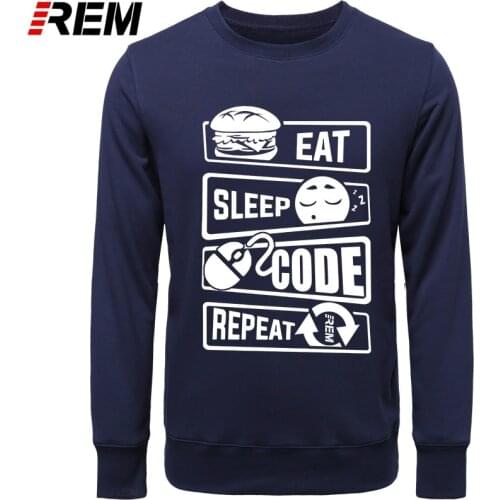 REM Fashion Eat Sleep Code Programming JAVA HTML Comedy Funny Printed Men Casual LONG Sleeve Tops Hoodies, Sweatshirts