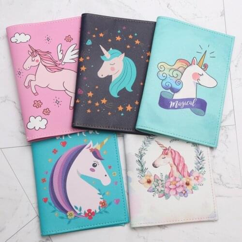 Fashion Cute Unicorn Cartoon Passport Cover Men Women PU Leather Travel Passport Holder Case Card ID Holders Protector 14.5*10cm