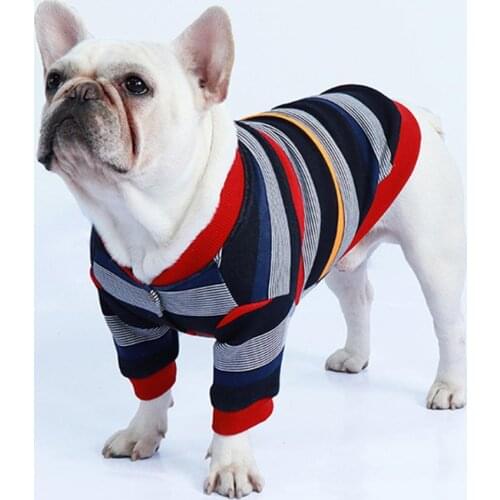 Pet Clothes Colorful Stripes Pattern Dogs Winter Coat Round Neck Skin-friendly Costume Teddy Puppies Dog Sweatshirt Outfit
