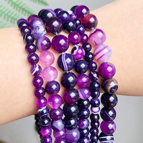 Wholesale Smooth purple Striated Agata Onyx Round Beads For Jewelry Making 15.5" Pick Size 4 6 8 10 12mm Making Bracelet -F00067
