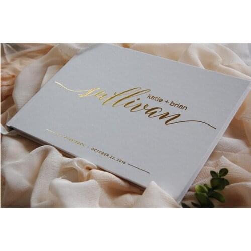 Personalized names and date Wedding Guest Book landscape Guestbook Monogram Custom Baby shower Real Gold Foil Birthday Photo