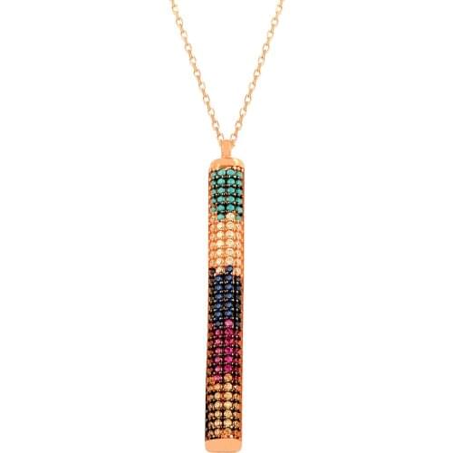 Multicolor Bar Neckace Pave Gradient Rainbow Color Necklace for Women 925 Sterling Silver Female Necklace Collares Vintage