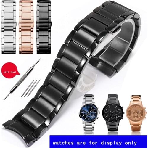 CICIDD Solid Stainless Steel Watchband Replacement Metal Strap For AR2447 2434 2432 2448 Mens Watch Chain 22mm Black Silver