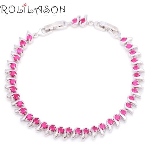 ROLILASON Charm Fashion new Jewelry Accessories Rose pink Crystal Bracelets Silver Fashion Jewelry TB1000