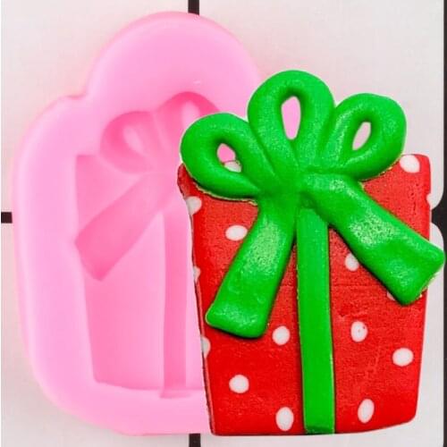 Christmas Gift Box Bows Silicone Molds Cupcake Topper Fondant Cake Decorating Tools Cookie Candy Polymer Clay Chocolate Moulds