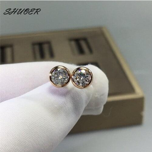 Classic Rose Gold 0.5 Carat Pass Diamond Tester D Color Moissanite Stud Earrings 925 Silver Round Brilliant Cut Stone Earrings