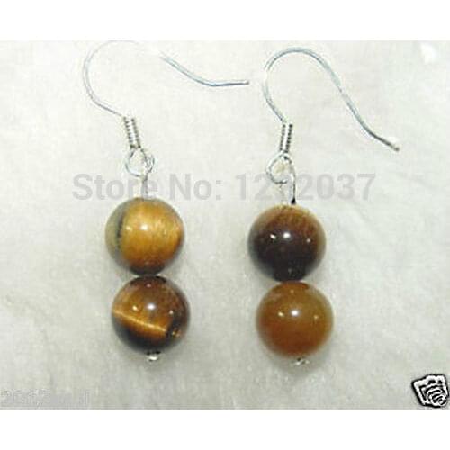 Natural 925 sterling silver hook 8mm Tiger Eye Beads Earring
