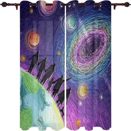 Cosmic Starry Sky Valance Window Curtains For Living Room Bedroom Kitchen Home Luxury Youth Room Treatment Window Curtains