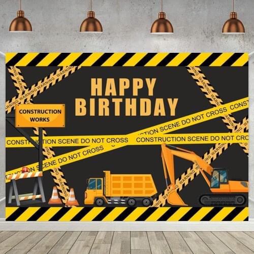 Contruction Theme Boy Birthday Party Backdrop Do Not Cross Excavator Yellow Black Toys Table Decor Background For Photo