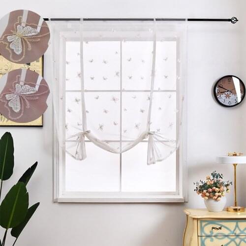 Tulle Sheer Roman Curtains For Living Room Bedroom Butterfly Embroidered Sheer Kitchen Short Curtains Window Balloon Curtains