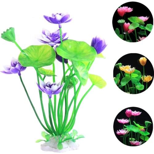 Vivid Plastic Artificial Aquarium Plant Lotus Flower Decoration Fish Tank Landscaping Water Grass Flower Aquatic Ornament