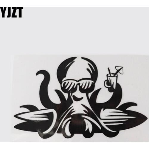 YJZT 15.7CM×9.5CM Holiday Octopus Swimming Skateboard Vinyl Animal Car Stickers Bumper Decal 13D-0941