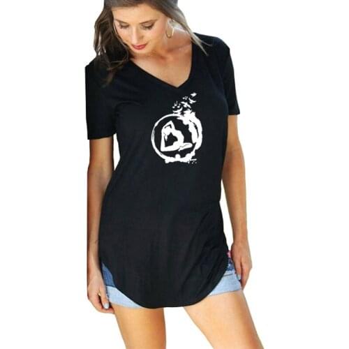 Zen Circle Meditation Bird Funny T Shirt Summer Womens Casual Loose cotton Short Sleeve V-Neck Tee Tops
